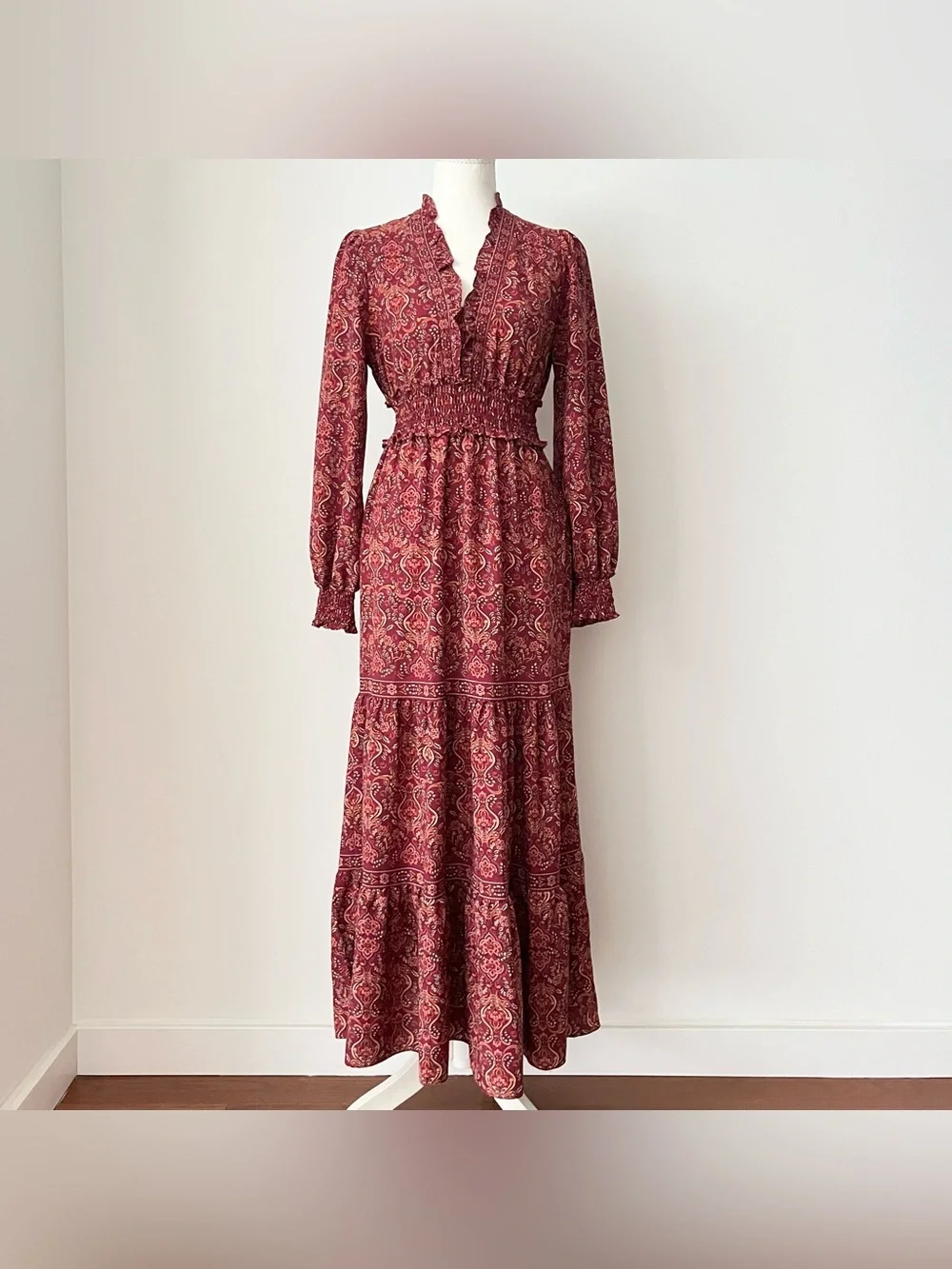 max studio red floral dress Max Studio Floral Tiered Cotton Blend Maxi Dress In Red Floaty Flora